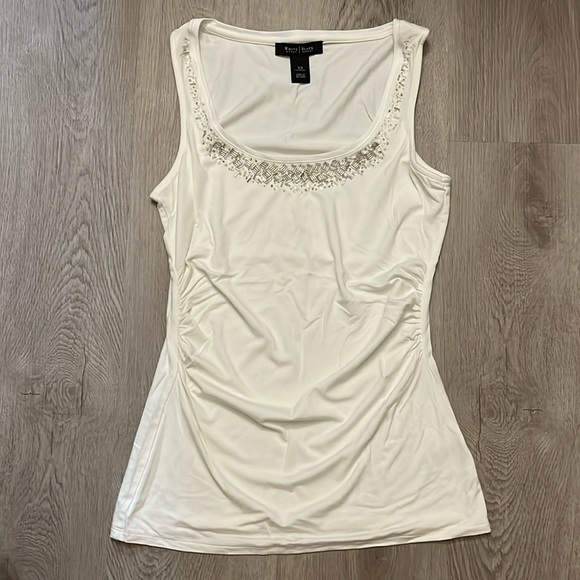 White House Black Market Tops - WHBM Bead Embellished White Tank
